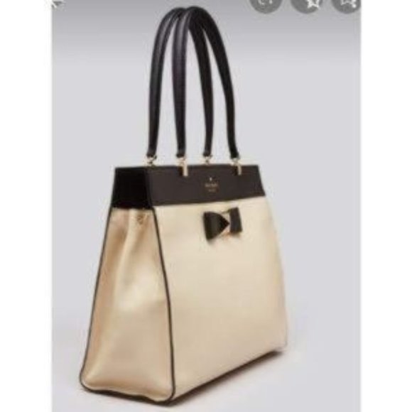 Kate Spade Handbags - Kate Spade Large Tote Ivory Black Bow Handbag